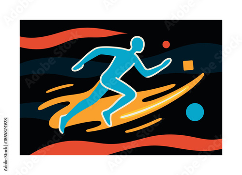 Streamlined Motion Art. One-hue motion. A streamlined figure moves through drifting tonal bands; glowing strokes mark their path. Minimal shapes float nearby.