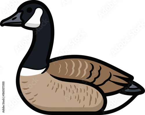 Stylized illustration of a Canada goose with brown and black plumage, white cheek patch