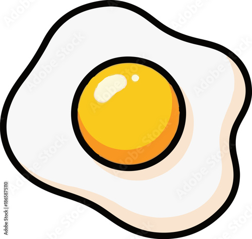 A cartoon fried egg with a bright yellow yolk and white outline