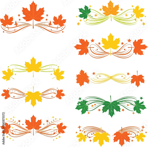 Decorative autumn maple leaf borders and swirl accents for seasonal design elements vector