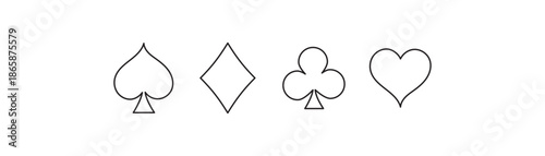 Four playing card suits icons set. Suit deck of playing cards on white background. Vector icon . Cards symbols. Diamonds, hearts, clubs, spades symbol or sign set.