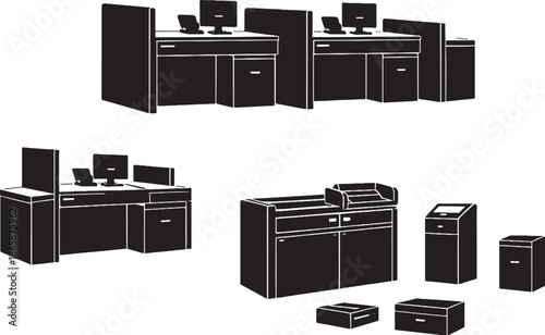 Bank Teller Workstation Silhouette Bundle eps