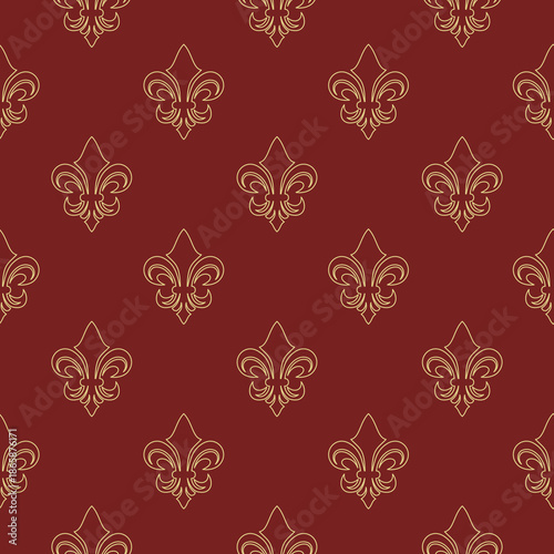 Fleur de lis line seamless pattern isolated on color background