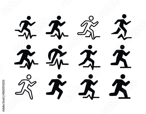Running Logo Variations. Running. Icon set. Set Logo of Running: heartbeat line. harmonious logo variations of the same emblematic concept, each with different