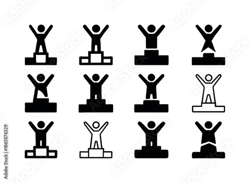 Champion Mindset Icons. The champion mindset. Icon set. Set Logo of The champion mindset: podium. harmonious logo variations of the same emblematic concept,