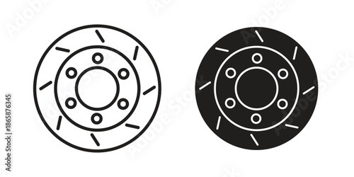 Disk brake icons set designed in filled, outline, line and stroke style