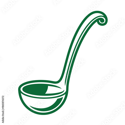 Green ladle kitchen utensil for cooking and serving food  simple illustration