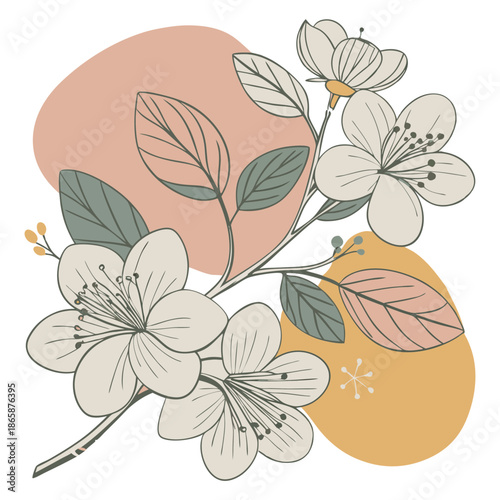 Minimalist floral branch with abstract shapes
