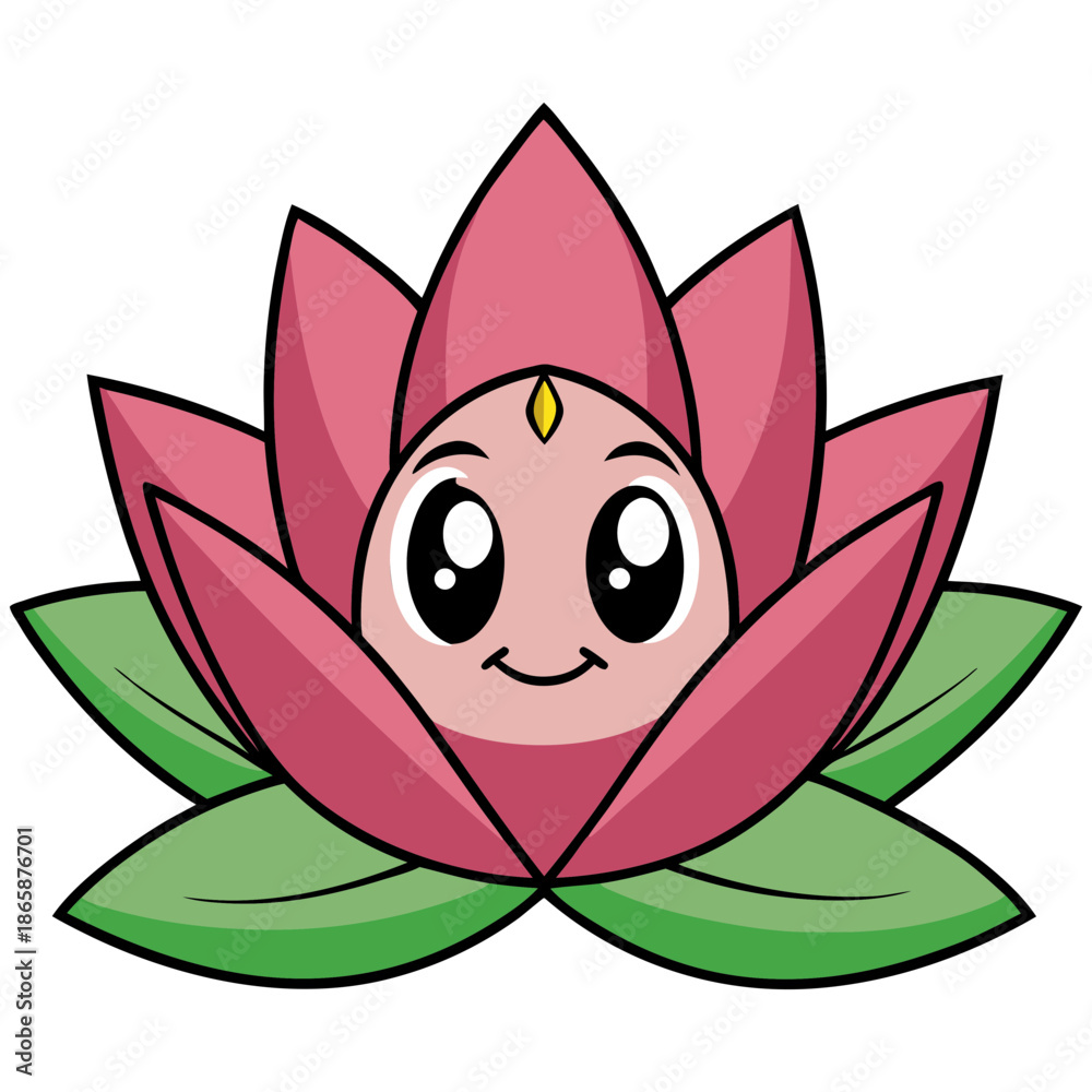 Obraz premium Cute pink lotus flower character with big eyes and a smile