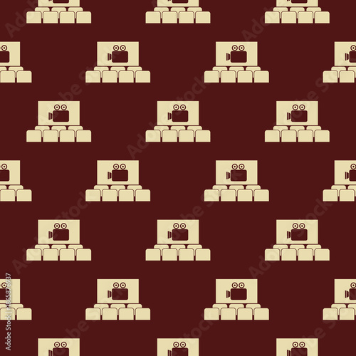 Movie theater cinema screen and seats seamless pattern isolated on color background
