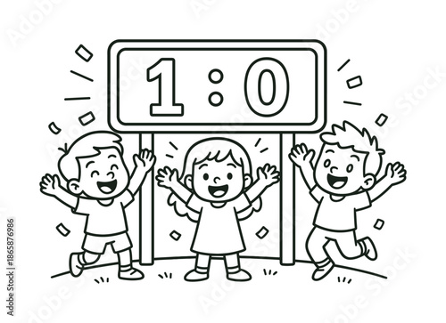 Cheerful Scoreboard Coloring Page. Scoreboard cheer children?s coloring book illustration, outlined drawing, a simple scoreboard showing a winning point with