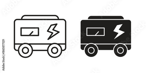 Electric generator icons set designed in filled, outline, line and stroke style