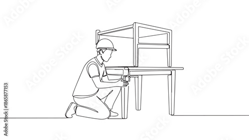 DIY Furniture Assembly Illustration - Person Installing A Shelf On A Table