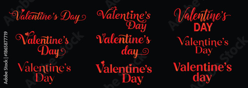 A Valentine's Day graphic with multiple typography styles on a black background