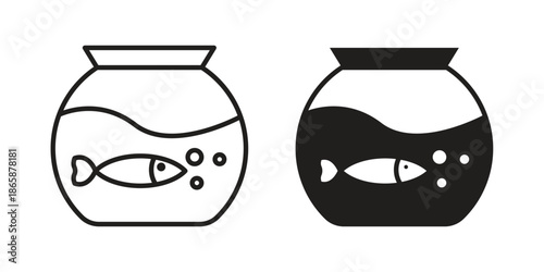 Fish bowl icons set designed in filled, outline, line and stroke style