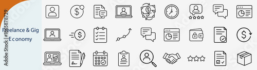 Set of 27 Freelance and Gig Economy Line Vector Icons