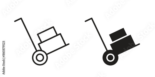 Hand truck icons set designed in filled, outline, line and stroke style