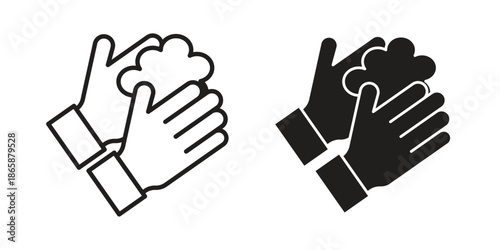 Hand wash icons set designed in filled, outline, line and stroke style