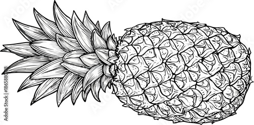 A refreshing and tropical visual of a pineapple is on display, with one pineapple rendered in full color and another in detailed line art