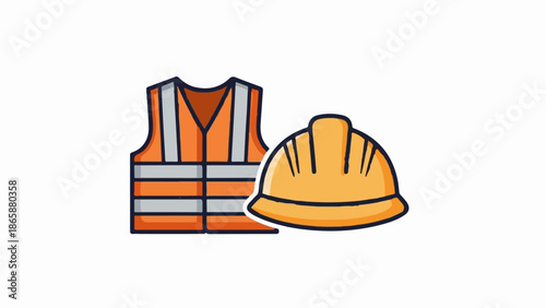 Construction safety gear orange vest and yellow hard hat