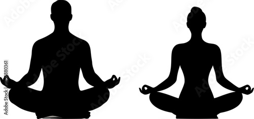 Meditative peace is achieved by a serene couple through the practice of yoga in modern silhouette harmony wellness