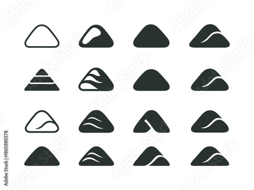 Mound Icon Variations. Mound. Icon set. Set Logo of mound: stylized earth rise mound. harmonious logo variations of the same emblematic concept, each with