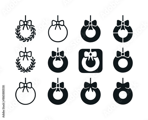 Seasonal Decor Icon Set. Seasonal home decoration. Icon set. Set Logo of Seasonal home decoration: Door Hanging Decor. harmonious logo variations of the same