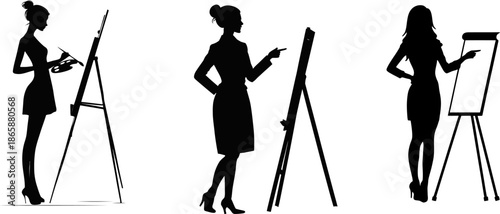 With brush and palette in hand, the artistic silhouette of a female painter comes alive, representing creative expression in fine art