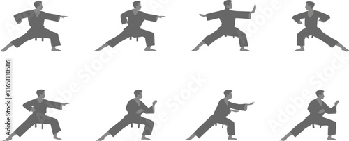 The Modern Martial Arts Icons Set includes a variety of Sleek Karate Poses and Training Gear