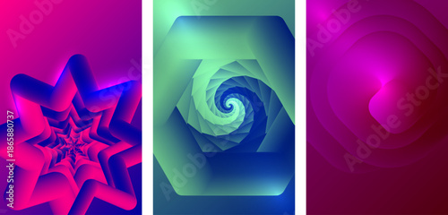 Set of three Gradient Spiral Design with Modern Vivid Colors