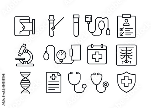Women's Health Icons. Women?s Medical Screening. Line icon set of Women?s Medical Screening: mammogram icon, pap test sample, blood test tube, health