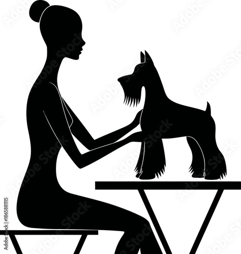 A woman veterinarian tenderly cares for a small dog while conducting an examination, showcasing her dedication