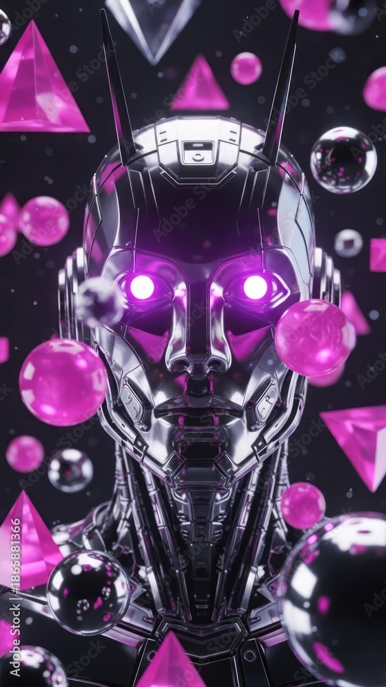 Fototapeta premium Futuristic Robot with Geometric Shapes Technology 3D Rendering Metallic. Concept featuring robot, futuristic, technology, geometric shapes, 3d rendering.