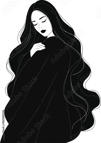 A woman's tranquil form is captured in a moment of stillness, lost in thoughtful reflection