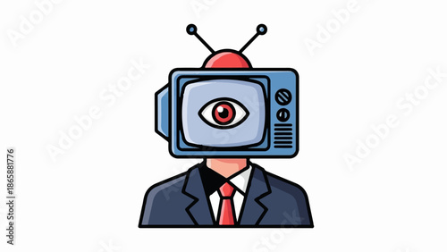 Figure in suit with television for head displaying an eye