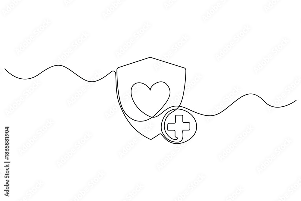 Obraz premium Healthcare protection line icon with heart and shield 