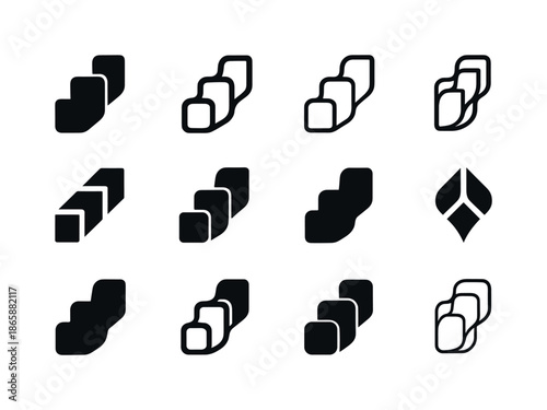 Evolving Emblem Set. Paradigm shift. Icon set. Set Logo of paradigm shift: evolving structure. harmonious logo variations of the same emblematic concept, each