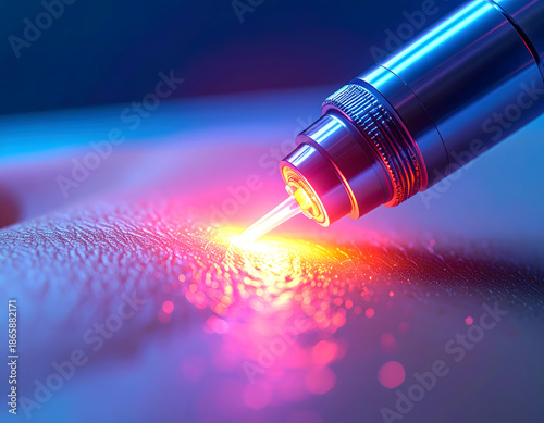 Laser beam skin treatment in close up