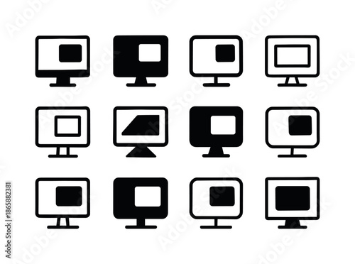 Multitasking Icon Variations. Multitasking on screen. Icon set. Set Logo of multitasking on screen: picture-in-picture frame. harmonious logo variations of the