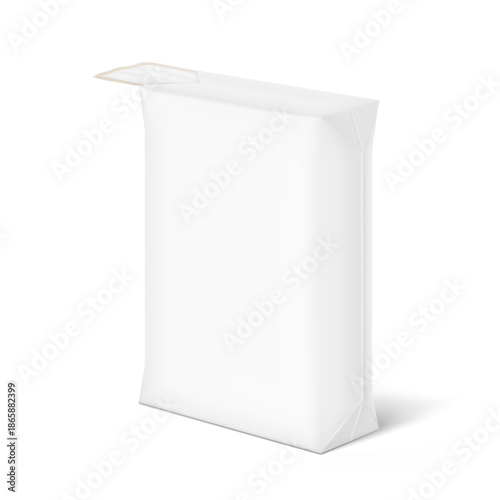 Valve paper bag mockup. Pasted valve bag mockup. High realistic. Vector illustration isolated on white background. Ready for use in presentation, promo, advertising and more. EPS10.