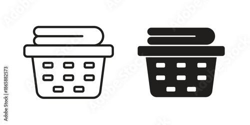 Laundry basket icons set designed in filled, outline, line and stroke style