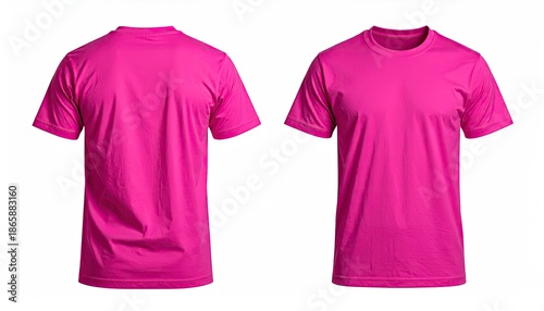 Front/back view of a bright pink crew neck shirt