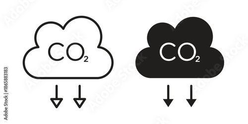 Low carbon dioxide icons set designed in filled, outline, line and stroke style
