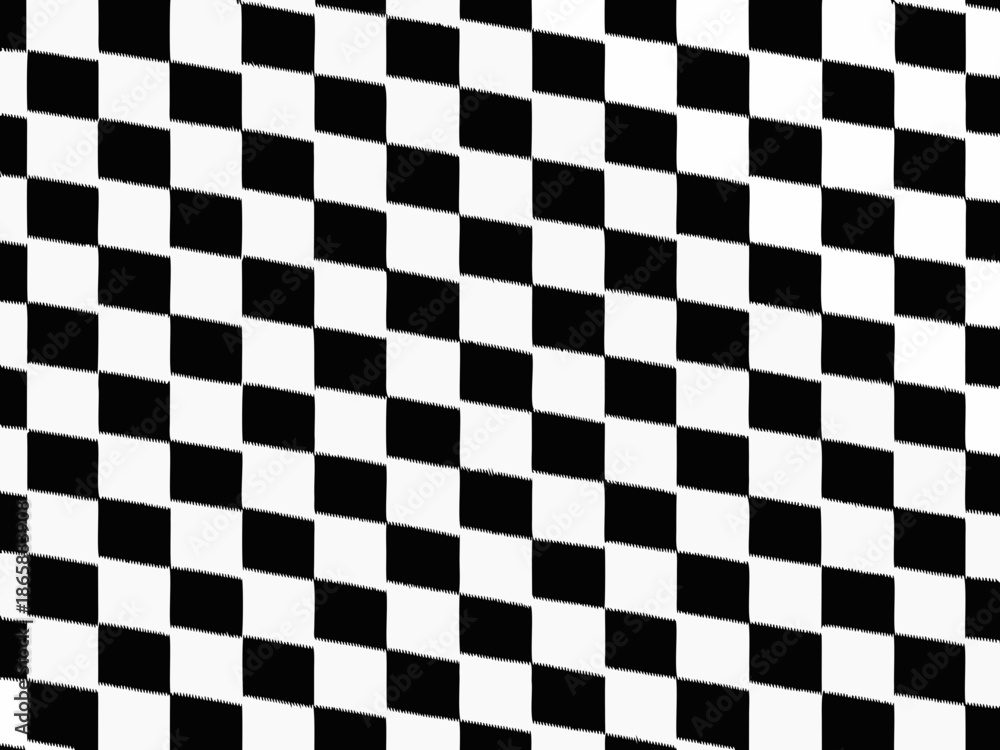 Obraz premium A distorted black and white checkered pattern creates an optical illusion