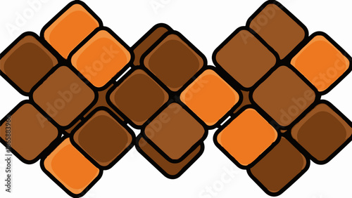 Interlocking rounded squares in shades of orange and brown form a rhythmic pattern