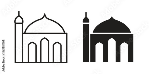 Mosque icons set designed in filled, outline, line and stroke style