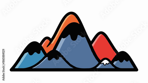 Colorful abstract mountains with a fiery peak and snowy summit