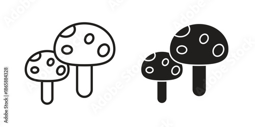 Mushrooms icons set designed in filled, outline, line and stroke style