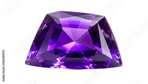 Brilliant purple gemstone with geometric facets against a black backdrop