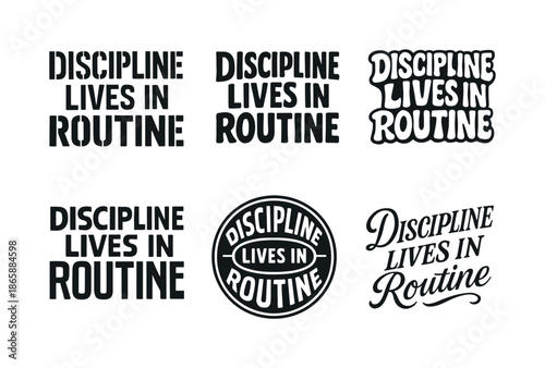 Creative Lettering Grid. Discipline lives in routine. Set lettering. harmonious lettering variations of the same emblematic concept, each with different